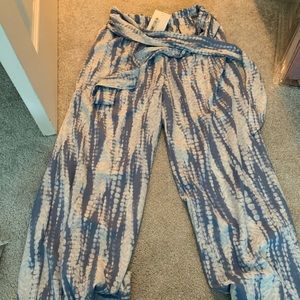 Blue tye dye wide leg pants